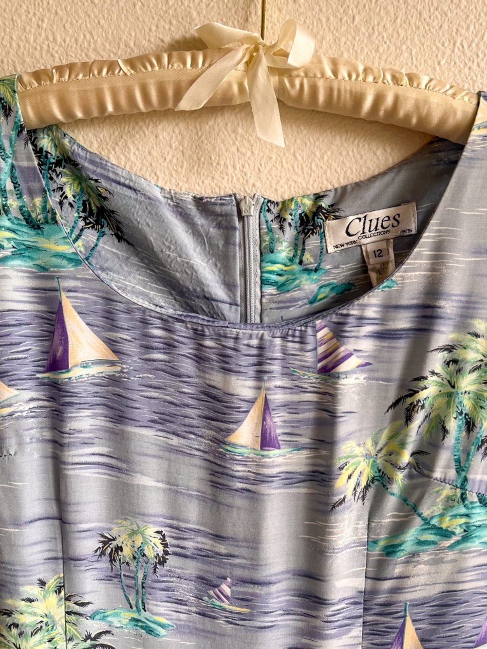 Vintage 1990s Tropical Sailboat Print Midi Dress (M/L) - Picture 6 of 13